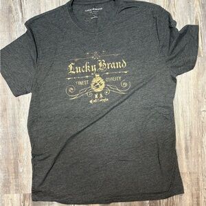 Lucky Brand Men’s Charcoal Graphic Tee with Gold Logo
